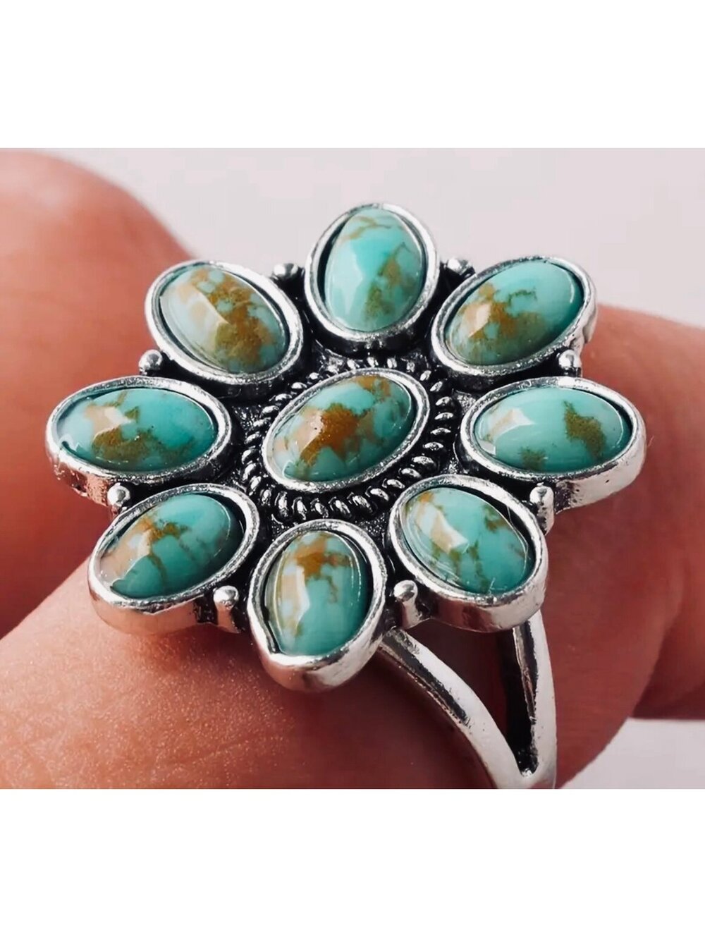 New - Vintage-Inspired Silver- Turquoise Ring - Size 8